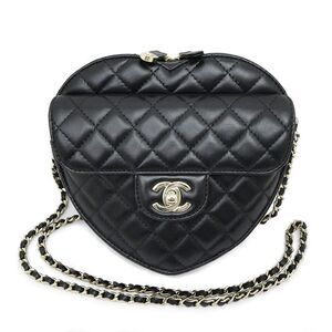 Chanel Heart Shape Bag Chain Shoulder - As5764 Black Lamb Matelasse